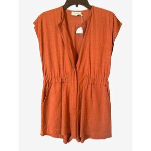 Rumer Womens Rust Sleeveless Romper With Zipper Closure Size S